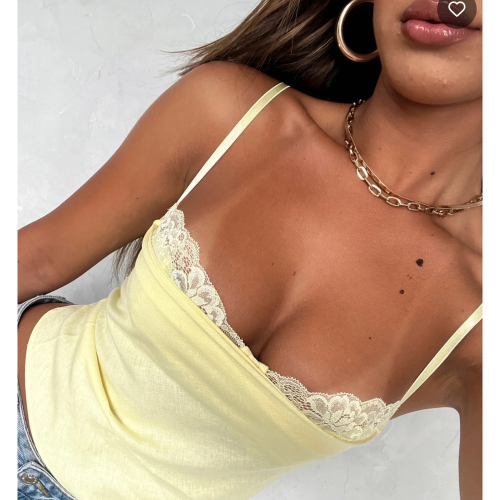 Lace Trim Lemon Yellow Cami Top White Fox